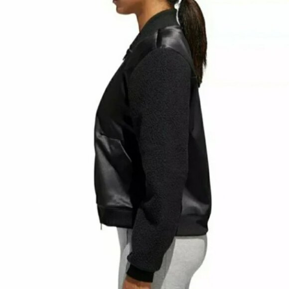 ADIDAS Satin Sherpa Black Bomber Jacket Size Medium - Picture 16 of 16